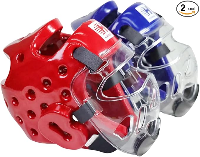 2PC Taekwondo Headgear Karate Headgear with Removable mask for Sparring Partner Muay Thai Taekwondo Karate MMA Training Children Adults