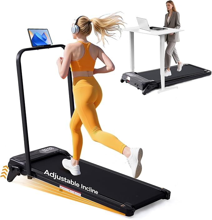 Walking Pad Treadmill with Handle Bar & Adjustable Incline, 0.6-7.6MPH Portable Small Treadmills for Home Small Spaces, 350LBS Compact Under The Desk Treadmill with Handles, 3.5HP Electric Treadmills
