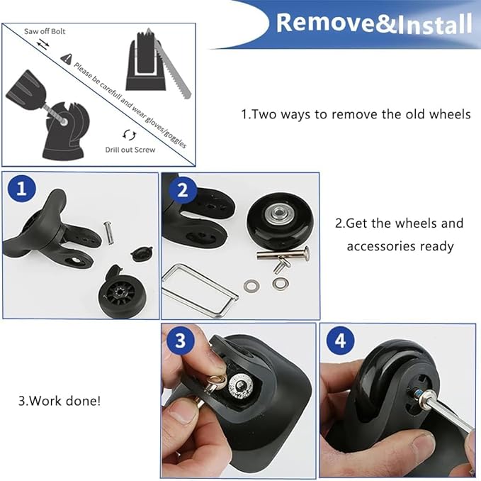 54mm 4PCS Luggage Suitcase Replacement Wheels for Trolley Case Travel Bags Caster Inline Roller Skating Roller Swivel Rubber Wheels Bearings Repair Kits with Axles 30mm&35mm&60mm