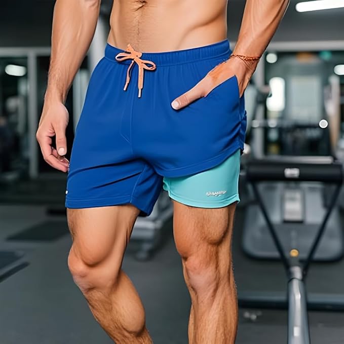 INGEAR Men's Athletic Stretch Workout Shorts Gym Quick Dry Running Trunks Boxer Lining