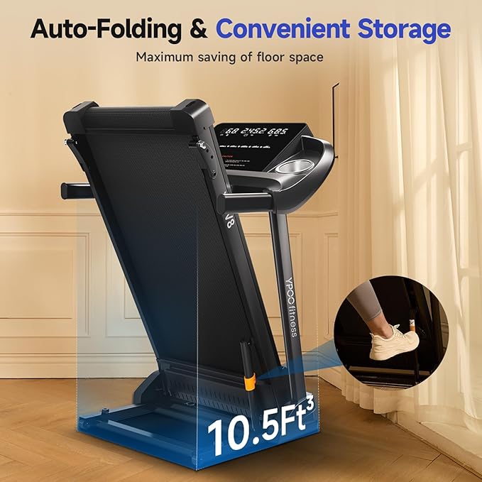 Treadmills for Home Use, Walking Pad Treadmill with Incline, Auto Foldable Treadmill for Home, 8.0 MPH Running Treadmill with Bluetooth Enabled, 300 lbs User Capacity
