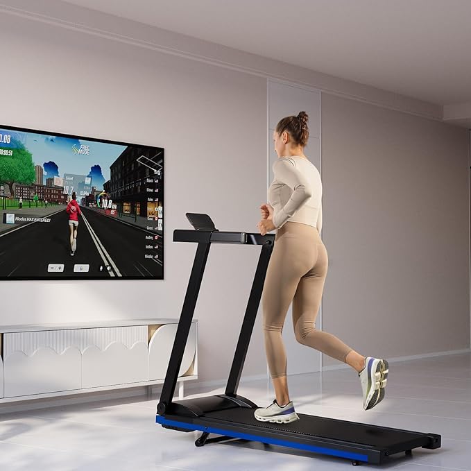 Treadmill with 5% Incline, 300lbs Capacity Folding 15 HP Small Treadmills for Home Portable Running Treadmill with Handles Quiet Brushless Dual Cushion System, Electric Compact Treadmil