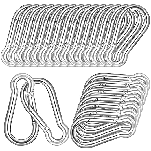 40 PCS 3'' Spring Snap Hook Carabiner, M8 5/16 Inch Galvanized Silver Steel Carabiner Clip, 500LBS Holding Capacity Quick Link Clip Keychain for Hammock Dog Leash & Camping Gym