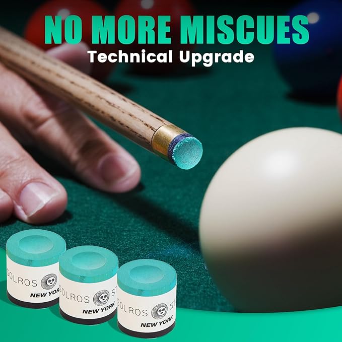 3 Pcs Pool Chalk Billiards Cue Stick Premium Chalk Pure Cube Round Chalk Table Accessories High Performance Low Deflection for Professional Tournament Snooker Blue - SOLROS
