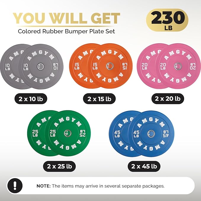 2 Inch Bumper Plates，10-500lbs，Barbell Rubber Olympic Weight Plates Set for Home Gym, Strength Training & Weight Lifting, Multiple Options Colors