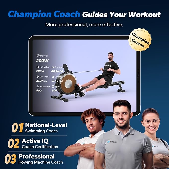 MERACH Rowing Machines for Home, Magnetic Rowing Machine with 16 Levels, Rower Machine of Quiet Resistance, Dual Slide Rail with Max 350lbs Weight Capacity, App Compatible