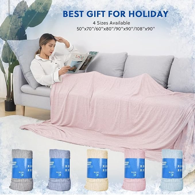 HOMFINE Cooling Blankets for Hot Sleepers - Summer Blanket Thin Lightweight Breathable Soft Double Side Enhanced Cooling for Bed Couch Sofa, Keep Cool for Night Sweats (Pink, 50 x 70 inches)