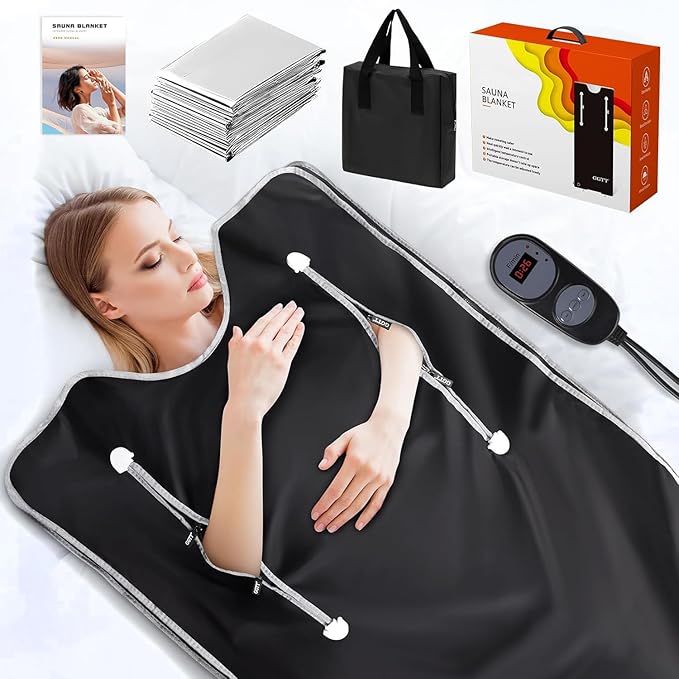 Infrared Sauna Blanket-Sauna Blanket for Home Use, Portable Design for Relaxation and Detoxification Highest 176℉, 20-60 Minutes Timer (Deep Black)