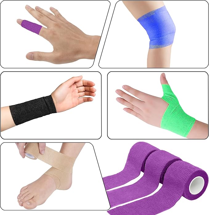 6 Pack 2 Inches Self Adhesive Bandage Wrap Breathable Cohesive Bandage Elastic Tape for Pets, Athletic, Sports, Wrist, Knee, Ankle(5 Yards Per Roll, Purple)