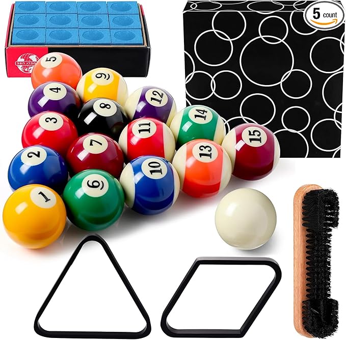 31 Pcs Billiard Accessory Kit Billiard Pool Table Balls with Triangle and Diamond Ball Holder Cue Chalks Pool Table Brush Set