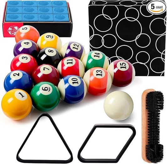 31 Pcs Billiard Accessory Kit Billiard Pool Table Balls with Triangle and Diamond Ball Holder Cue Chalks Pool Table Brush Set