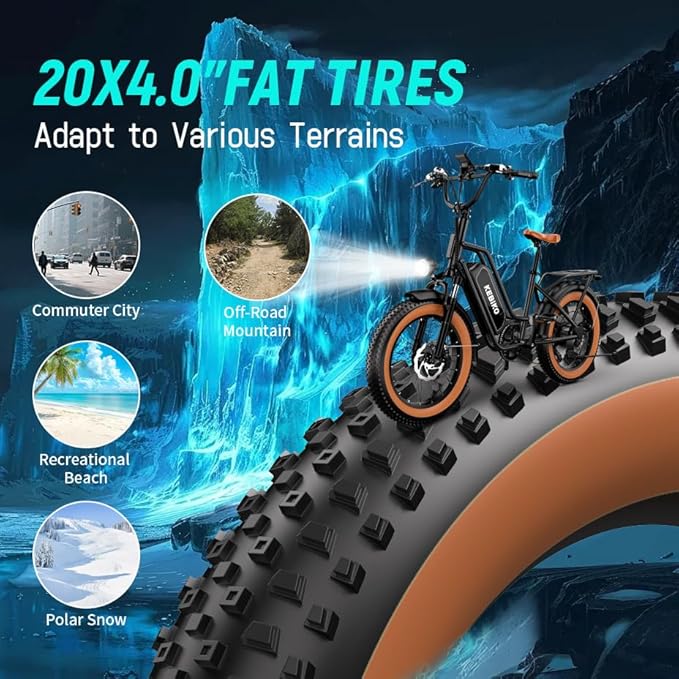 2 Seater Electric Bike, 48V 20AH(𝟗𝟔𝟎𝐖𝐇) Large Removable Battery, 𝟏𝟑𝟎𝟎𝐖 Peak Motor, 20"x 4.0" Fat Tire Ebike for Adults, 80+Miles Max,30+MPH, City Couple E Bike for All Terrain