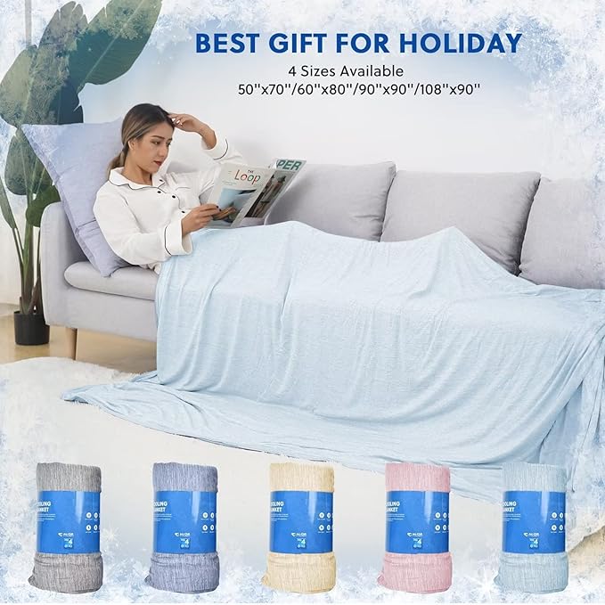 HOMFINE Cooling Blankets for Hot Sleepers - Summer Blanket Thin Lightweight Breathable Soft Double Side Enhanced Cooling for Bed Couch Sofa, Keep Cool for Night Sweats (Light Blue, 50 x 70 inches)