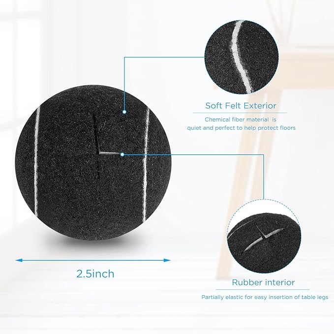 24 Pcs Precut Tennis Balls for Furniture Legs and Floor Protection Chairs Desks Furniture Tennis Balls for Chairs Feet Long Lasting Foot Covers(Black)