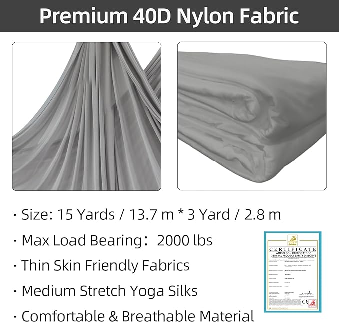 PRIOR FITNESS Aerial Silks Kit Colorful 9/15/20 Yards 40D Nylon Fabric Hammock Set With Hardware & Guide for All Levels Of Aerial Yoga Practice and Acrobatic Flying For Adults Aerial silk