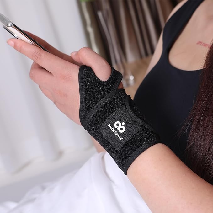 INDEEMAX 2 Pack Copper Wrist Brace Support for Carpal Tunnel, Pain Relief, Arthritis, Tendonitis, Adjustable Wrist Braces Compression Wraps Both Hands, Fit for Men and Women, Black