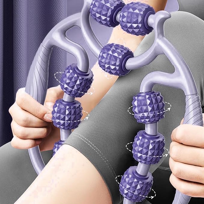 HEEPDD 9 Wheels Muscle Roller, Leg Massager Muscle Relaxation Stretching Roller Foam Roller Deep Tissue Massager for Thigh Arms Leg Waist (Purple)