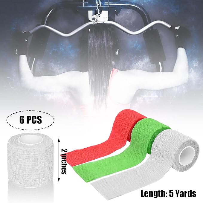 6 Pack 2 Inches Self Adhesive Bandage Wrap Breathable Cohesive Bandage Elastic Tape for Pets, Athletic, Sports, Wrist, Knee, Ankle(5 Yards Per Roll, White)