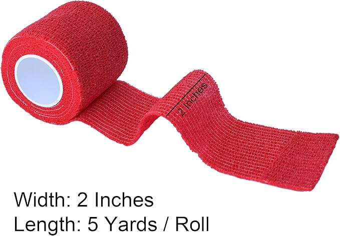 15 Pack Cohesive Wrap 2 Inch x 5 Yards Self Adherent Vet Tape for Pets, Elastic Self Adhesive Bandage Wrap for Sports, Finger, Wrist, Ankle (Red)
