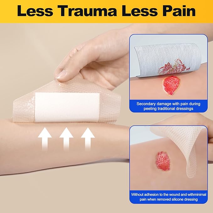 10 Pcs Silicone Foam Dressing 6x6 inch - Large Bandages for Wounds, Absorbent Silicone Bandages for Wounds, Waterproof Bed Sore Bandages Wound Dressing,HSA FSA Eligible