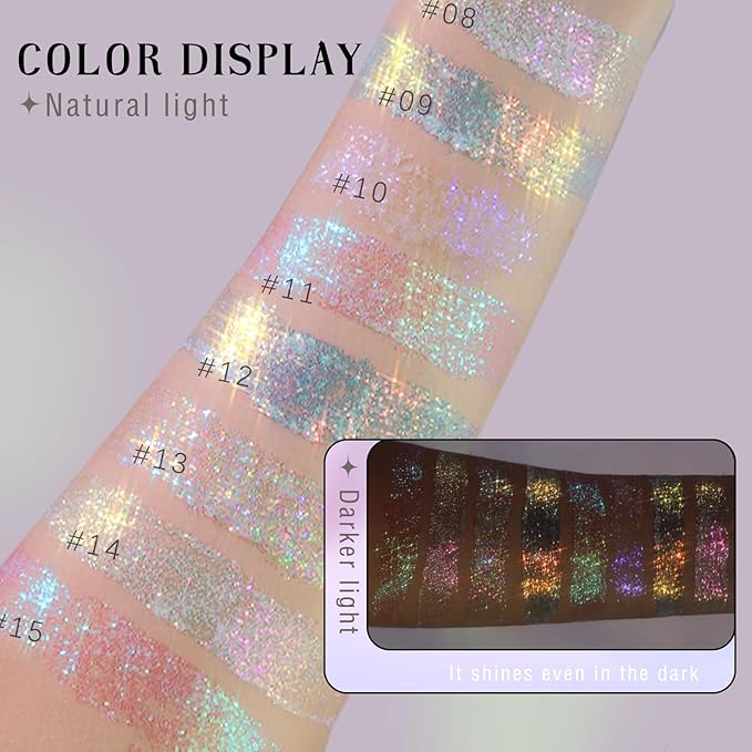2 Colors Roll-on Body Glitter Gel, Holographic Glitter Gel Under Light for Face Hair, Body Shimmer for Rave Accessories Christmas New Year Halloween Makeup (11+12)