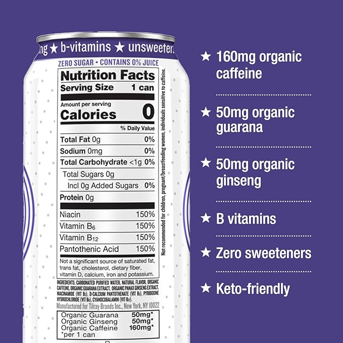 Hiball Clean Energy Seltzer Water, Caffeinated Sparkling Water Made with Vitamin B12 and Vitamin B6, Sugar Free 16 Fl Oz (Pack of 8), Blackberry