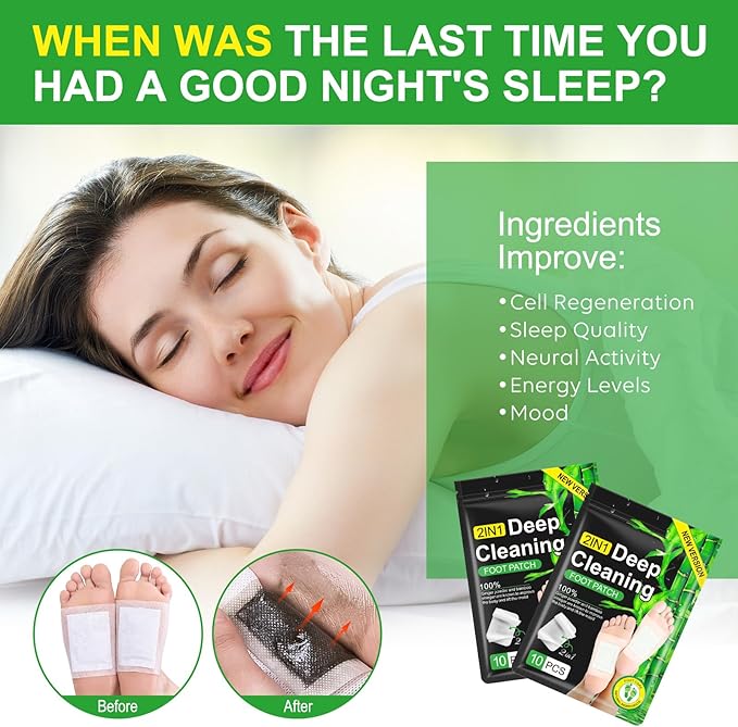 2 in 1 30PCS Foot Pads, Natural Bamboo Vinegar Ginger Powder Foot Pads