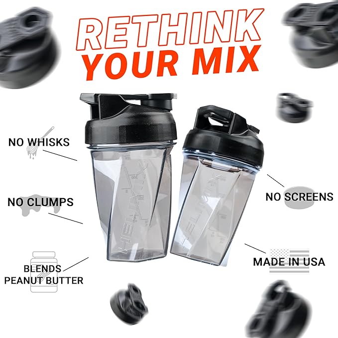 HELIMIX 1.5 Vortex Blender Shaker Bottle Holds Upto 20oz | No Blending Ball or Whisk | USA Made | Portable Pre Workout Whey Protein Drink Shaker Cup | Mixes Cocktails Smoothies Shakes | Top Rack Safe