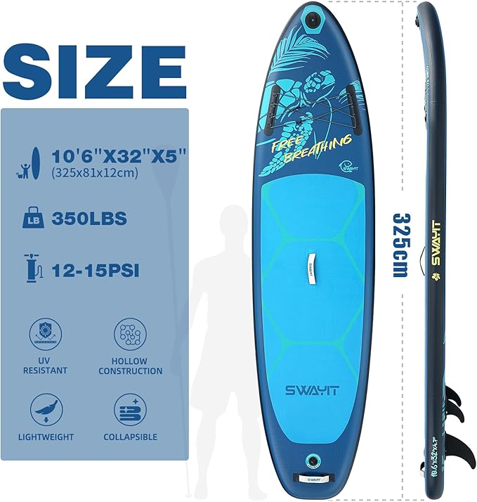 Inflatable Stand Up Paddle Board – Durable SUP for Adults & Youth,33" Wide Blow Up Paddle Board with Paddle, Pump, Backpack,Leash – All Around Stable for All Skill Levels, Carries up to 450 lbs