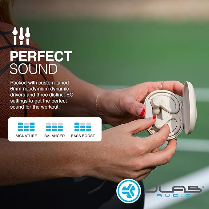 JLab Go Air Sport, Wireless Workout Earbuds Featuring C3 Clear Calling, Secure Earhook Sport Design, 32+ Hour Bluetooth Playtime, and 3 EQ Sound Settings (Sand)