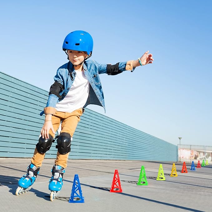 60 Pieces Plastic Agility Cones, 9 Inch Indoor Outdoor Training Sport Cone, Soccer Flexible Cone Sets Marker Cones for Kids Dogs Training, Party, Traffic, Drills, Basketball, Soccer, Assorted Colors