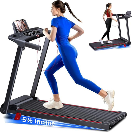Treadmill with 5% Incline, Walking Pad Treadmill with Handle Bar, Portable Folding Treadmills for Running and Walking, 3.0HP Brushless Motorized, 5 Layers Shock-Absorbing