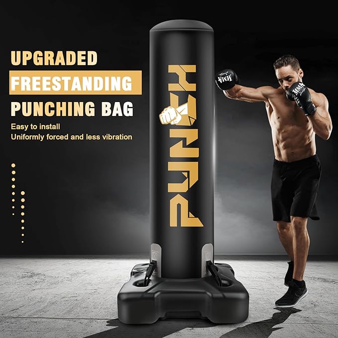 Heavy Boxing Bag with Stand for Adult Teens Kids, Freestanding Inflatable Punching Bag with Gloves, Men Women Stand Kickboxing Boxing Set for Martial Arts MMA Home Gym Exercise Training Equipment
