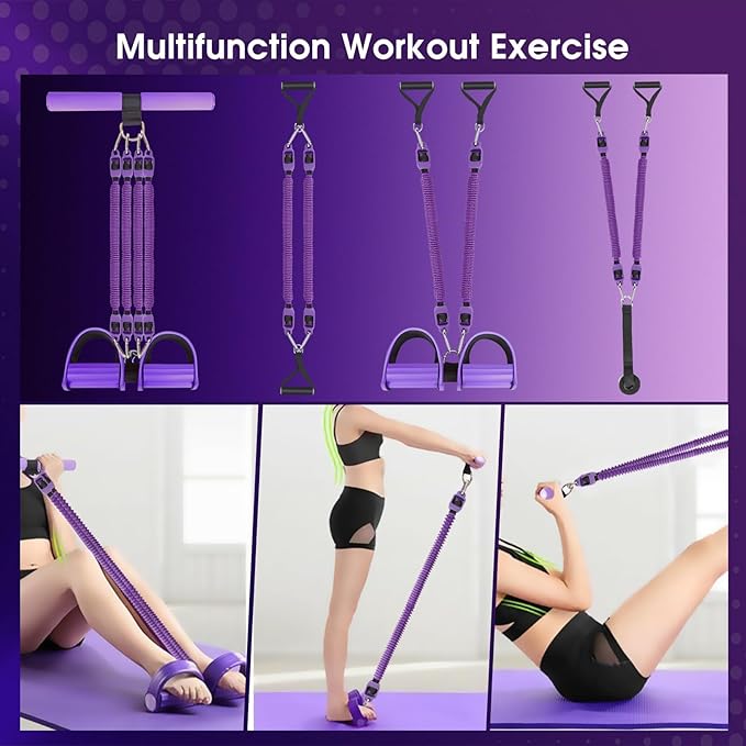 2025 Upgrade Pedal Resistance Band, 4-Tube Elastic Sit Up Pull Rope for Men and Women, Pedal Puller for Strength Training, Foot Resistance Rope for Physical Therapy, with 5Pcs Exercise Bands