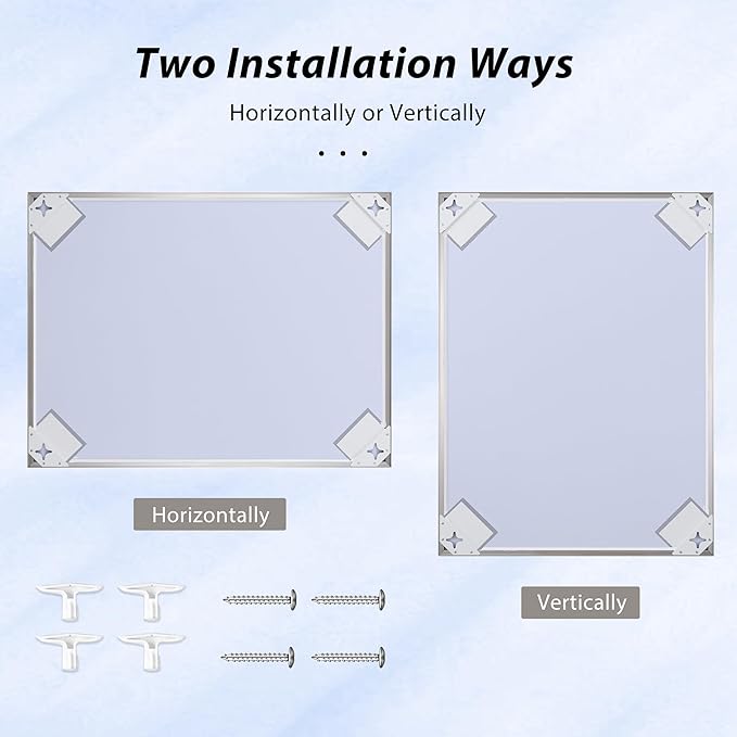 20x36 Inch Nickel Bathroom Mirror for Wall, Aluminum Frame Rectangle Rectangular Vanity Mirror, Modern Large for Bedroom, Living Room, Horizontal or Vertical