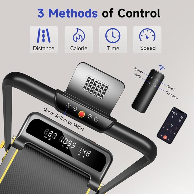 Foldable Treadmill with Incline, Walking Pad with Handle Bar 3 Level Incline, Portable Folding Treadmills for Home/Office 300 Lbs Capacity, Quiet Desk Treadmill with Remote Control & APP