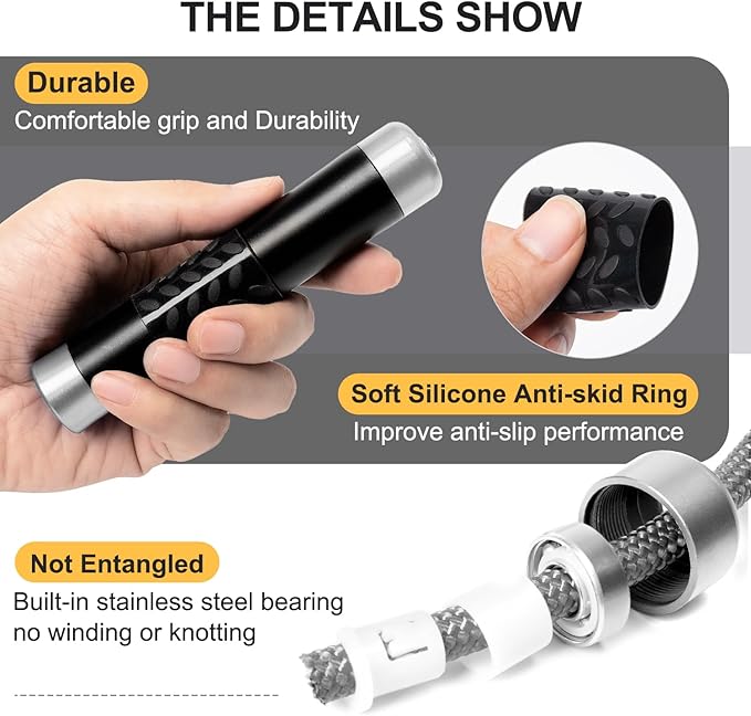 1LB Weighted Jump Ropes for fitness Women Men, Aluminum Handles for MMA, Boxing, CrossFit, Weight-loss Workouts, Tangle-Free Ball Bearing Rapid Speed Skipping Jump Rope with Adjustable 9mm Cotton & PVC Cord