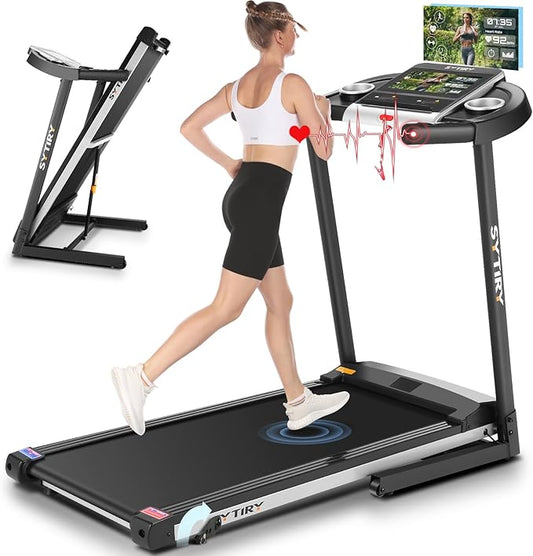 SYTIRY Incline Treadmills for Home with TV Screen and WiFi, 3.25HP Smart Walking Pad Treadmill with Incline, Heavy Duty Foldable Electric Running Machine with 10” Touchscreen, 3D Virtual Sports Scenes