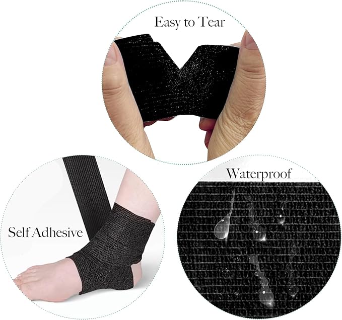 32 Rolls Self Adhesive Bandage Wrap 2 inch Cohesive Bandage Wrap Stretch Bandages Wraps Tape Black Elastic Self-Adherent Tape for Wrist Ankle Sports Swelling Sprains