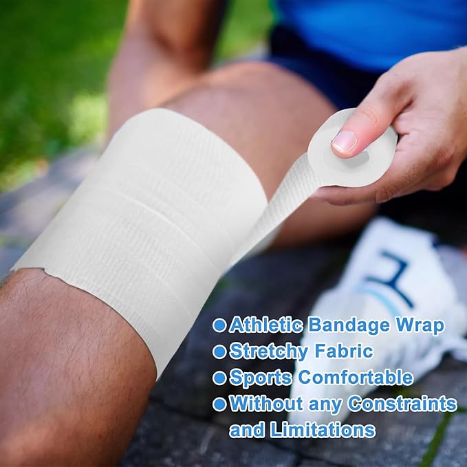 24 Pack Self Adhesive Bandage Wrap 2 Inch, White Medical Tape Elastic Cohesive Bandage Rolls Self Adherent, Self Sticking Tape First Aid Gauze for Sports, Leg, Knee, Ankle, Swelling, Wrist Sprains