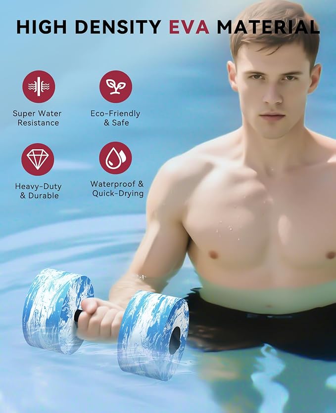 HAPBEAR Water Weights Pool Exercise Dumbbells, Three-in-one Aquatic Exercise Dumbbells, High-Density EVA-Foam Pool Fitness for Water Aerobics Weight Loss, Aquatic Dumbells Set of 2