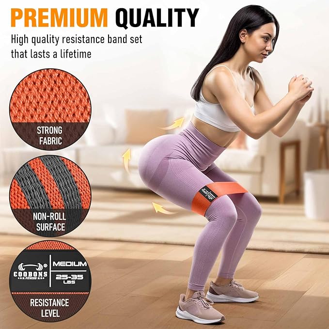 Fabric Resistance Bands for Working Out - Exercise Bands for Women and Men, Booty Bands for Legs and Glute, Yoga, Pilates, Rehab, Fitness and Home Workout