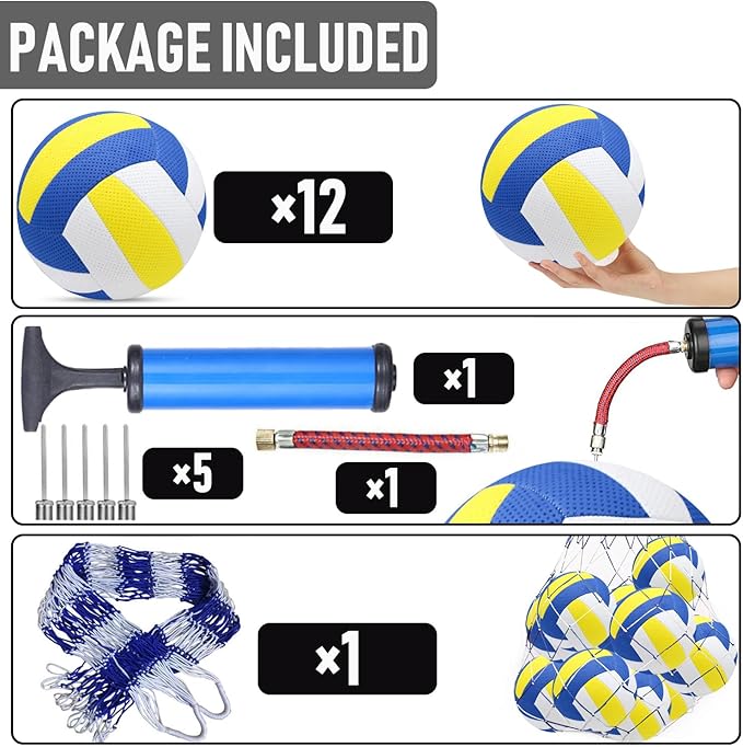 6 Pack Official Size 5 Volleyball Balls Volley Ball of Synthetic Leather,Includes Ball Pump and Net Bag,Competition Volleyball for Indoor Outdoor…