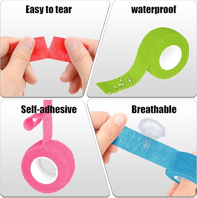 6 Pack 1 Inches Self Adhesive Bandage Wrap Breathable Cohesive Bandage Elastic Tape for Pets, Athletic, Sports, Wrist, Knee, Ankle(5 Yards Per Roll, Light Blue)