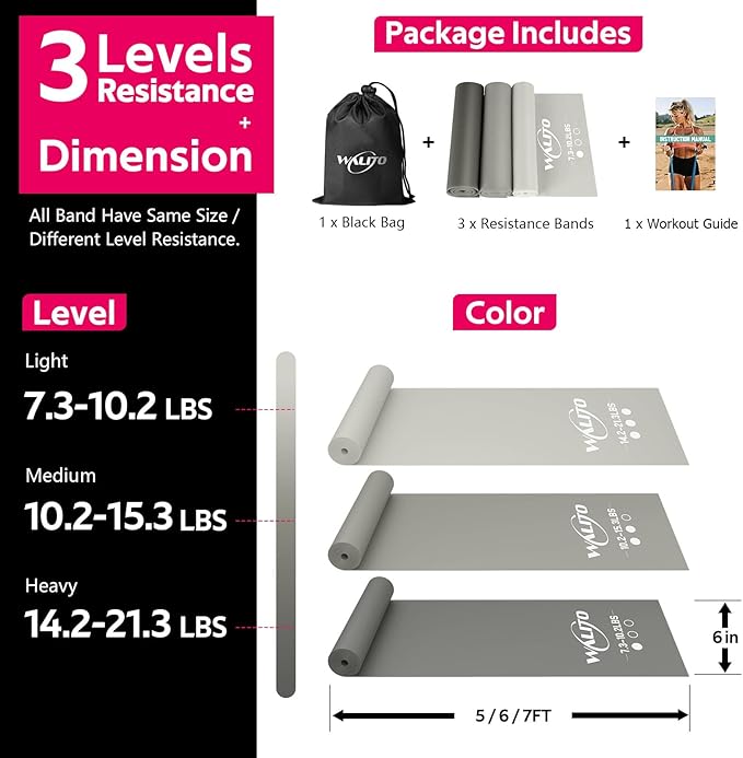 WALITO Resistance Bands for Working Out, Exercise Bands for Women and Men, Workout Bands for Physical Therapy, Stretch, Recovery, Pilates, Rehab, Strength Training and Home Gym