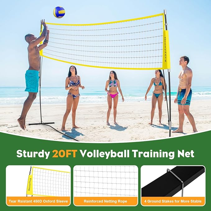 20FT/12FT Freestanding Volleyball Training Net, 5 Height Adjustable Portable Volleyball Net System, Quick Setup Practice Set for Indoor or Outdoor Use