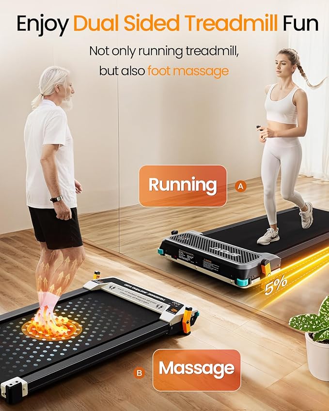 Walking Pad with Incline - Dual-Sided 2 in 1 Under Desk Treadmill with Shiatsu Foot Massager, 330LBs Walking Pad Treadmills for Home and Office, LED Display and Remote Control