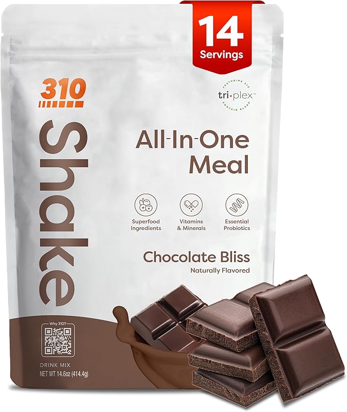 310 Nutrition All-In-One Meal Replacement Shake Powder - Plant-Based Protein Smoothie Blend w/High Fiber, Probiotics & Adaptogens - Low Carb, Vegan, Keto & Paleo Friendly - Chocolate Bliss - 14 Srv