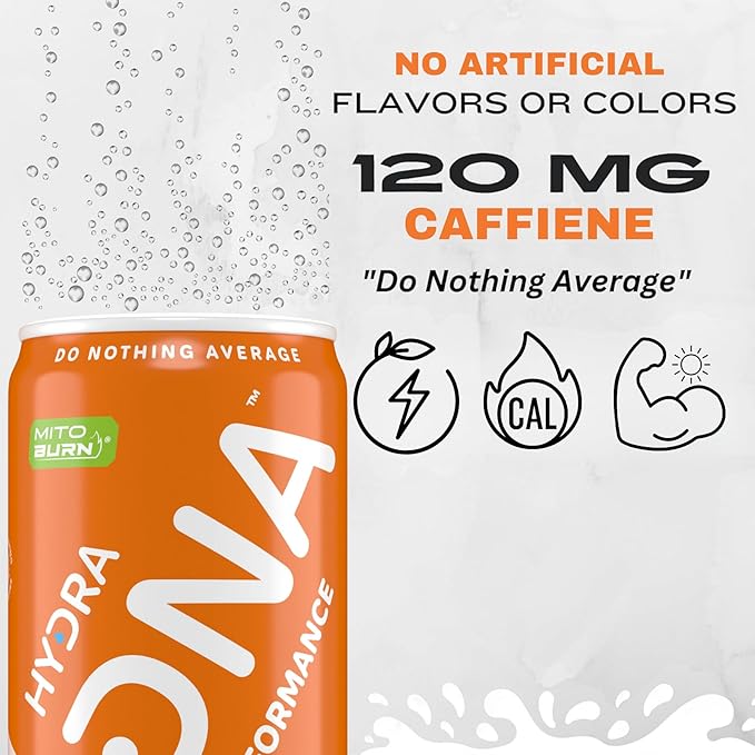 HYDRADNA- Clean Performance Drink, Zero Sugar | For Natural Fuel, Alertness, Boost, Stamina,120 mg Organic Caffeine, Natural Flavors, Zero Sucralose, Clean Ingredients (12 Pack) (12 Pack, Peach)