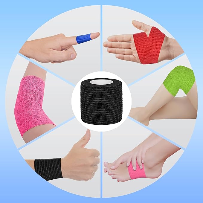 8 Rolls Cohesive Bandage 2” x 5 Yards Self Adherent Bandage Wrap Breathable Vet Tape Elastic Adhesive Bandage for Sports, Wrist, Ankle, Tattoo Wraps(Black)